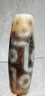 Tibetan Old Agate 9 Eye Dzi Bead  Silkworm Lines   Cinnabar  Talisman   