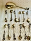 Vintage German 800 Silver Rose Flower Demitasse Set Of 12   Serving Spoon 127 Gr