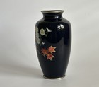 Japanese Antique Cloisonn   Vase Black Enamel W  Chrysanthemums   Maple Leaves