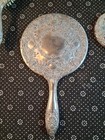 Silver Plated Vanity Set Vtg Hand Mirror Hair Brush Comb Victorian Art Nouveau