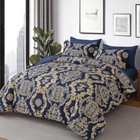  Comforter Set Size damask Texture 7 Pieces Bed In A Bag Queen Blue Gold
