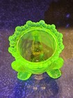 Vintage Boyd Uranium  Vaseline Glass Forget Me Not Toothpick Holder Footed Nos 