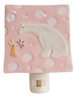 Bear And Bunny Night Light Nursery Decor Pink Dot Ceramic 4  Sq Plug-in