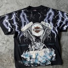 Vintage Reprint Harley Davidson Thunder   Lightning Aop T Shirt Size Xl Aop Rare