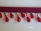 Conso 1  Crystal Teardrop Fringe Trim Ruby Cranberry Beaded Sold Bty