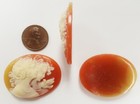 3 Vintage Curly Hair Twin Lady Head   Bird 40mm  Oval Carnelian Resin Cameos 196