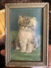 Vintage D  Merlin Embossed 3-d Cat Kitten Framed Puff Pictures