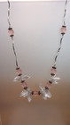 Vtg  Frosted Pink   Clear Cut Glass Sterling Silver Bracelet   Necklace Set