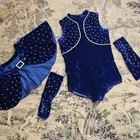 Vintage Rich Blue Silk Velvet Show Girl Costume 1950s Cape  Leotard  Arm Warmers