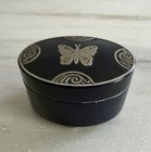 Lucretia Vanderbilt Art Deco Cobalt Blue Silver Butterfly Powder Box Tin Oval