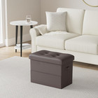 Foldable Storage Ottoman Foot Rest Stool Padded Seat Brown 17x13x13in