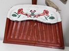 Vintage Red Metal Dustpan Trumpet Vine Floral Design Mcm 50 s 60 s Broom Pan