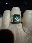 10k Gold Signed Masonic Freemason Ring Green Stone Square   Compass G