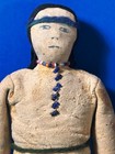 Rare 19th Century Antique Native Plain   s Indian Fringe Beaded Hide Doll Ink Face
