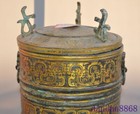 8 china Ancient Bronze Ware Gilt Beast Head Inscription Incense Burner Censer