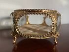 Vintage Ormolu And Beveled Glass Trinket Jewelry Box Display Casket