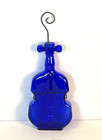 Vintage Cobalt Blue Glass Violin Bottle Bud Vase 8  Tall W  Wire Wall Hanger