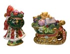 Fitz And Floyd Florentine Santa Claus Sleigh Salt And Pepper Shakers Christmas