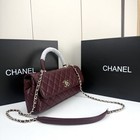 Women s Wine Red Quilted Leather Long Top Handle Shoulder Purse