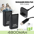 2x Rechargeable Battery Pack Charger Cable Dock For Xbox 360 Wireless Controller