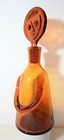 Vintage Erik Hoglund Kosta Boda Amber Orange Art Glass Decanter  Face Stopper