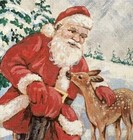 Unused Christmas Santa Deer Baby Jesus Inside Vtg Greeting Card 1960s 1970s