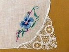       Vintage Antique Floral Embroidered And Lace Corner Wedding Hankie       