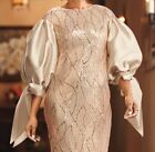 20w Plus Ashro Rose Gold Champagne Formal Wedding Jasika Bow Sleeve Sequin Dress