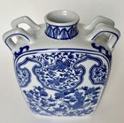 Vintage Chinese Porcelain Pillow Bottle Vase With Blue White Chinoiserie 