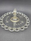 Vintage Clear Etched Glass Open Lace Edge Tidbit Serving Tray Center Handle