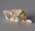 Natural Pink   Green Jelly Flower Agate Snail Crystal Carving With Flowers
