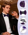 Handmade Feather Pre-tied Bow Tie And Brooch Sets For Men For Wedding Purple