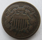 1864 Usa Shield 2 Cents Coin