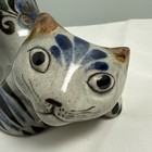 Tonala Mexican Pottery Stretching Cat  Folk Art Floral Hand Painted Signed 6 5 