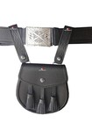 Pair Of Sporran Suspenders Black Leather Celtic Embossed Design With Heavy Hooks