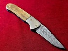 Custom Folding Knife Stainless Damascus Steel Fossil Titanium Craft Art Rare  10