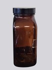Vintage Rectangle Amber Glass Medicine Apothecary Jar With Black Screw Cap