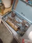 Vintage Optimus 22b 2-burner Liquid Fuel Camping Stove  Blue Metal Case  Sweden