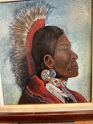 Antique vintage Native American Indian Chief Museum Quality Oil Painting 