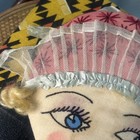 Vintage 1930s Embroidered Face Pin Cushion Wall Art Stuffed Lace Sewing Blue Eye
