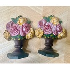 Vintage 1930 40  Cast Iron Floral Bookends Door Stops Rose Set  Cottage Decor