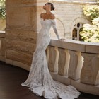 Luxury Lace Mermaid Wedding Dress Long Sleeves Backless Sweep Train Bridal Gowns