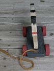 Vtg 11  Homemade Handpainted Wheeled Wooden Horse Pull Toy-d Green-attached Rope