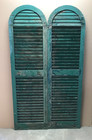 Tall Antique Pair Shabby Green Arched Dome Top Wood Shutters 20x70 Vtg 1093-26b