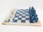 Marble Alabaster 14 5  Blue   White Chess Board Set W  Hand Carved Pieces Mexico