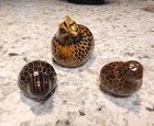 Vintage Mt Helens Ash Glazed Ceramic Set Of  3 Quail Figurines