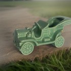 Antique Green Glossy Ceramic Car Planter  Mid 20th Century Vintage