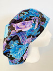 Purple And Blue Floral Print Size Large Medical Bouffant Scrub Cap Surgery Hat