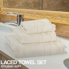 3 Piece Laced Towel Set - Stylish Soft Plush Cotton Towels With Hand Towel      