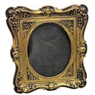 Vintage Ornate Gold And Black Floral Scrollwork Oval Picture Frame